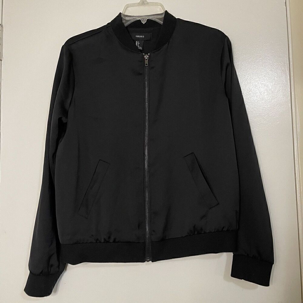 Forever 21 black full zip imperfectly perfect embroidered jacket size small